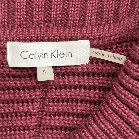 Calvin Klein Chunky Knit Turtleneck Sweater in Burgundy Red, Size Small - Picture 3 of 9